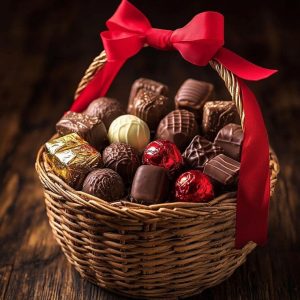 Cesta de Chocolates Artesanais e Espumante